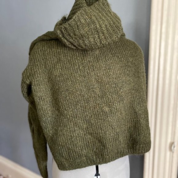 NWT Madewell Somervell Olive Green Turtleneck Cable Knit Ribbed Wool Sweater - Picture 2 of 7